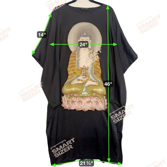Asian Image Silk Kaftan Buddha Dress One Size Up to XL Loungewear India RARE Zen - Picture 3 of 14